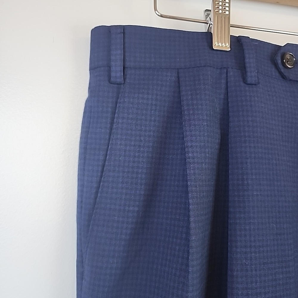 Ralph Lauren Mens Blue Micro Check Pleated Dress Pants 36 x 32 Stretch Trousers - Picture 2 of 13